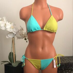Victoria's Secret Aqua and Lime Colorblock Bikini Sz Small